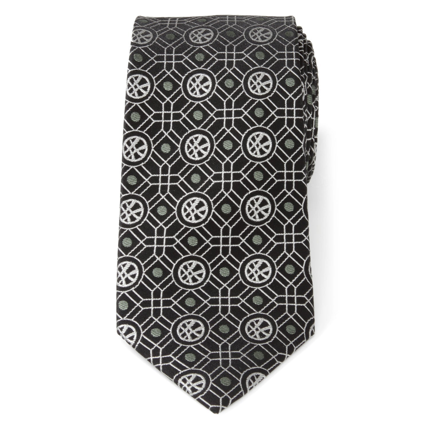 Doctor Strange Geometric Emblem Necktie in Black and Sage Green - Image 3