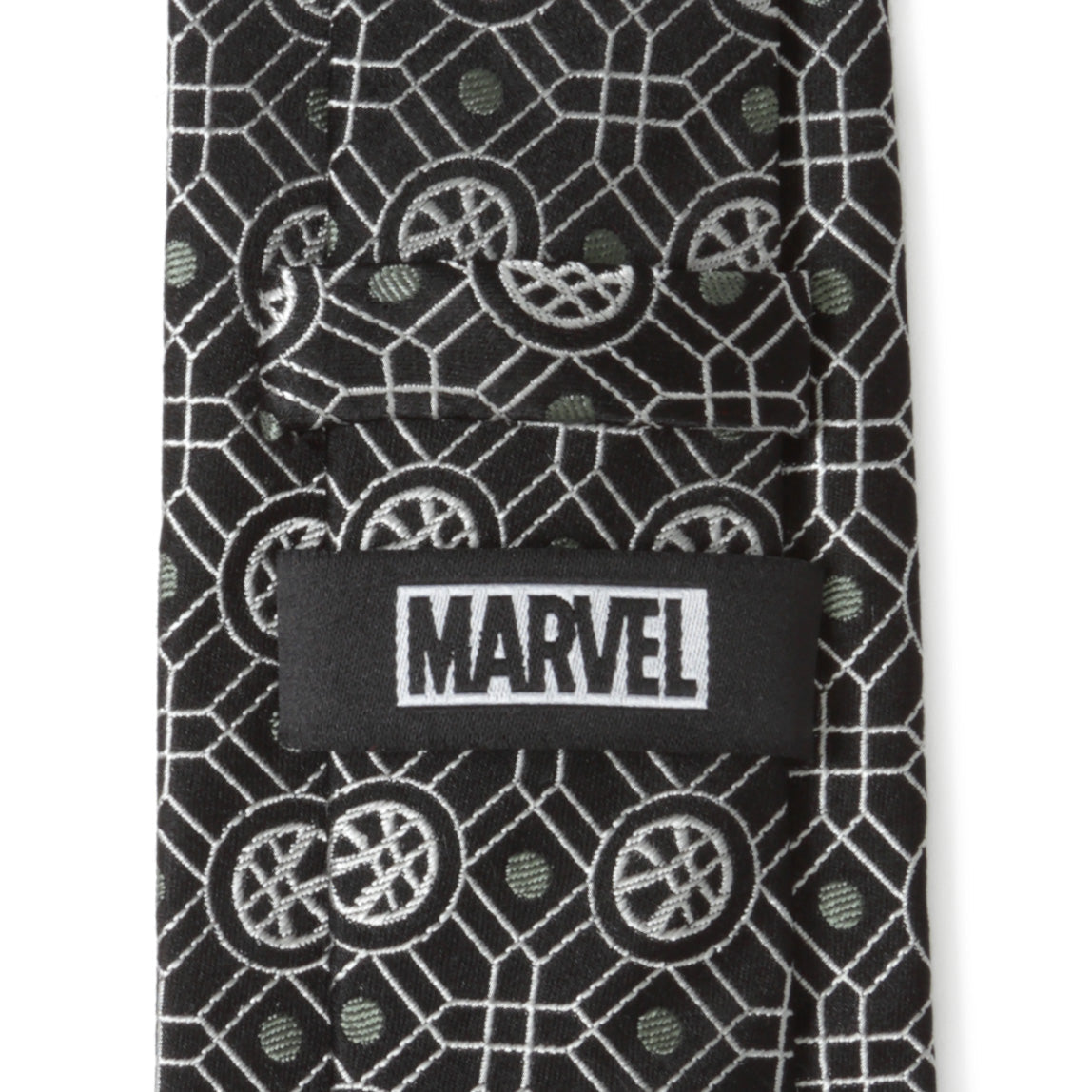 Doctor Strange Geometric Emblem Necktie in Black and Sage Green - Image 5