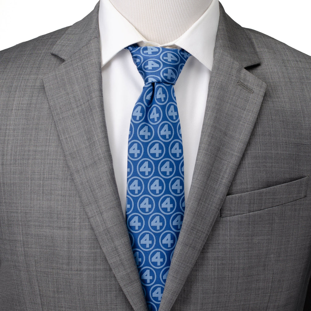 Marvel Fantastic Four Logo Repeating Pattern Men's Blue Tie - Image 2