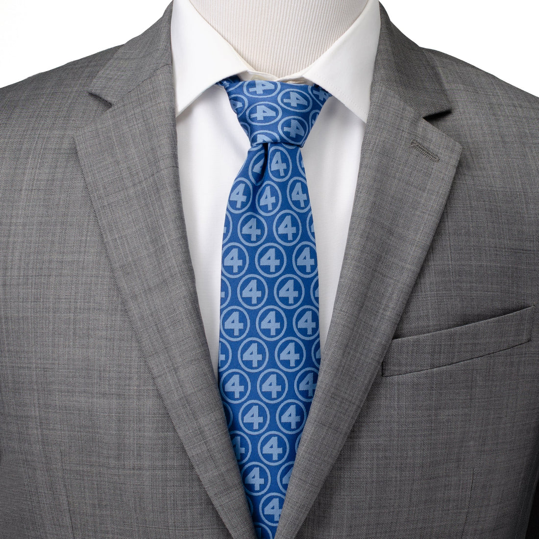Marvel Fantastic Four Logo Repeating Pattern Men's Blue Tie - Image 2