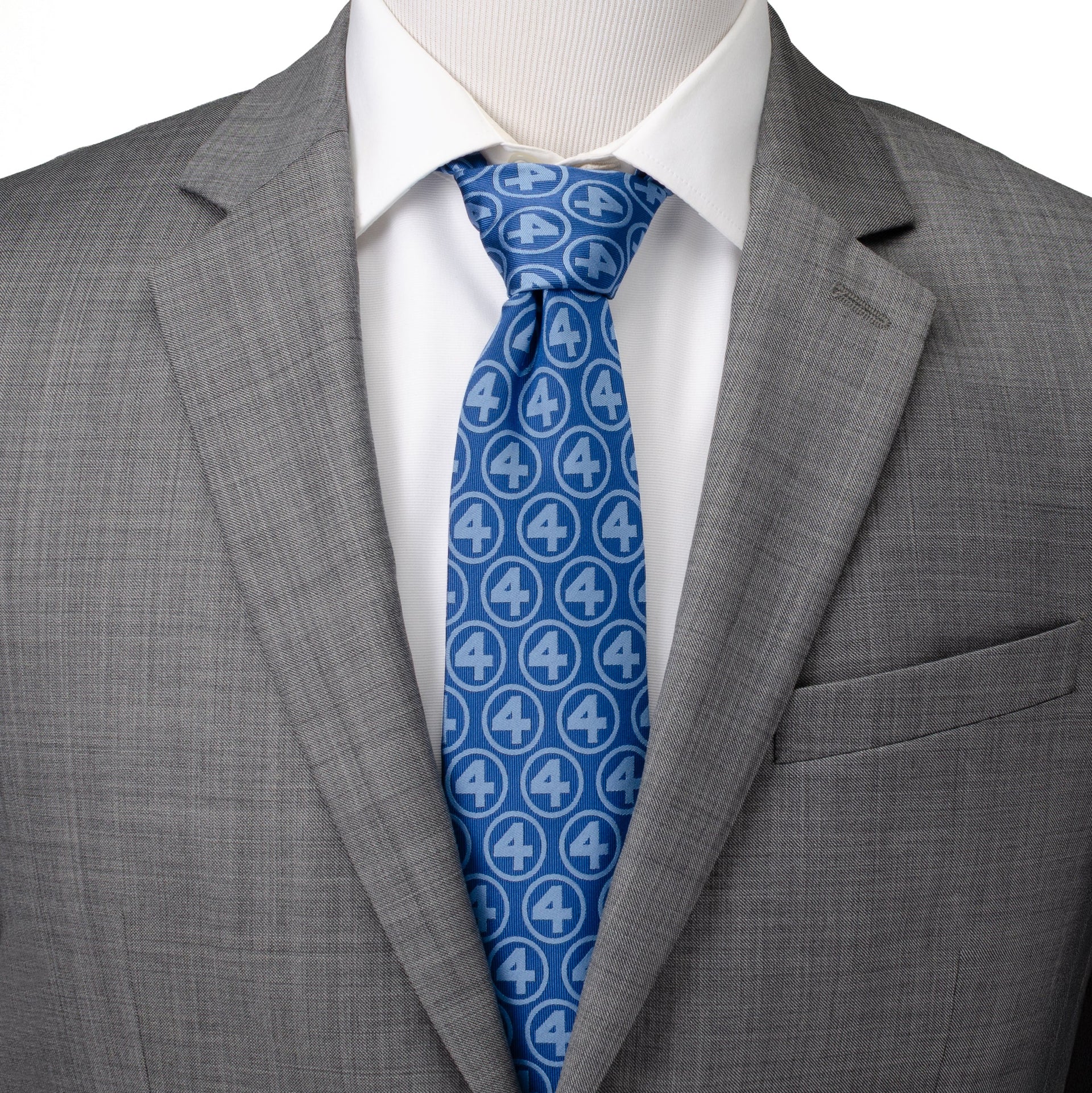 Marvel Fantastic Four Logo Repeating Pattern Men's Blue Tie - Image 2