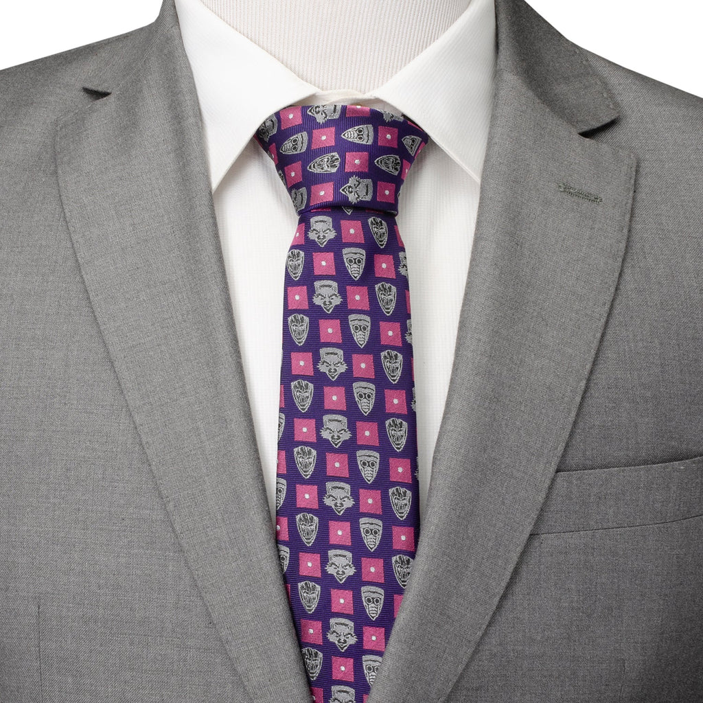 Marvel Guardians of the Galaxy Purple Tie with Silver Character Motifs - Image 2