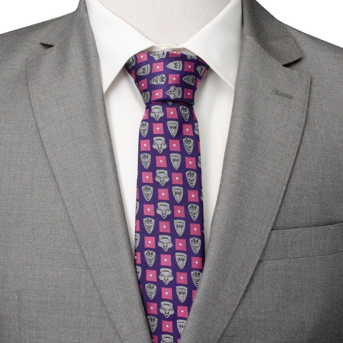 Marvel Guardians of the Galaxy Purple Tie with Silver Character Motifs - Image 2