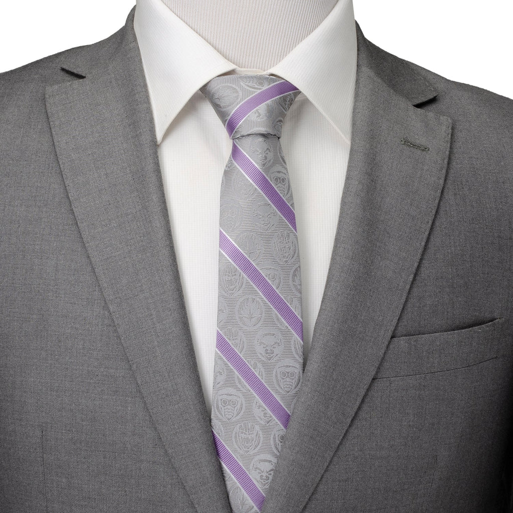 Marvel Guardians of the Galaxy Gray Stripe Silk Tie - Image 2