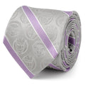 Marvel Guardians of the Galaxy gray and lavender striped silk tie with character motifs