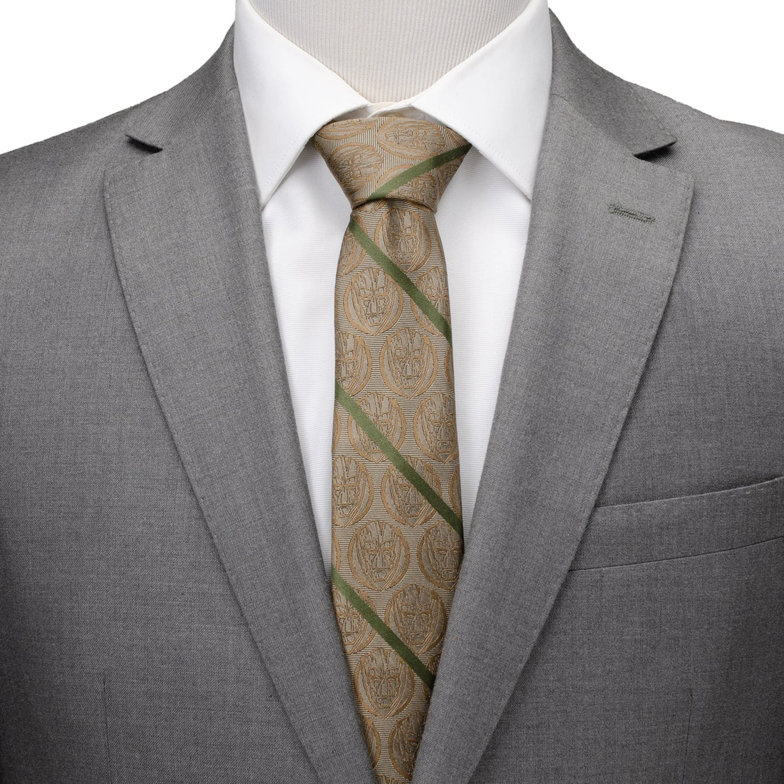 Marvel Guardians of the Galaxy Groot Tan Striped Silk Necktie - Image 2