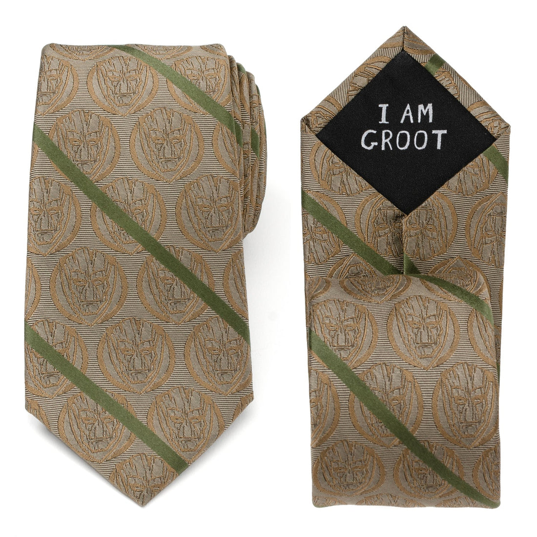 Marvel Guardians of the Galaxy Groot Tan Striped Silk Necktie - Image 3