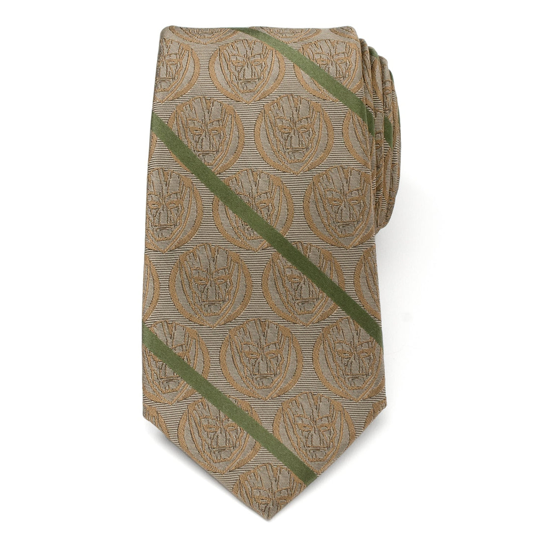Marvel Guardians of the Galaxy Groot Tan Striped Silk Necktie - Image 4