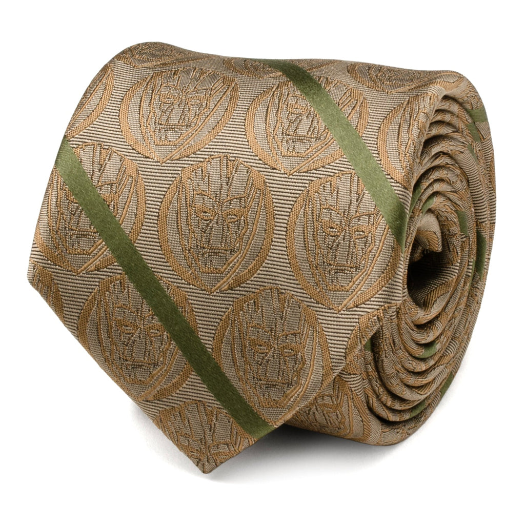 Marvel Guardians of the Galaxy Groot tan silk necktie with subtle green striped detail
