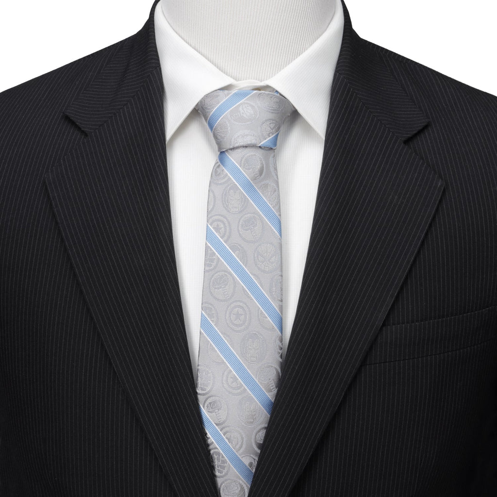 Marvel Comics Gray and Blue Stripe Men's Silk Necktie - Image 2