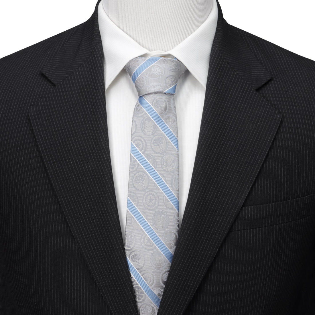 Marvel Comics Gray and Blue Stripe Men's Silk Necktie - Image 2