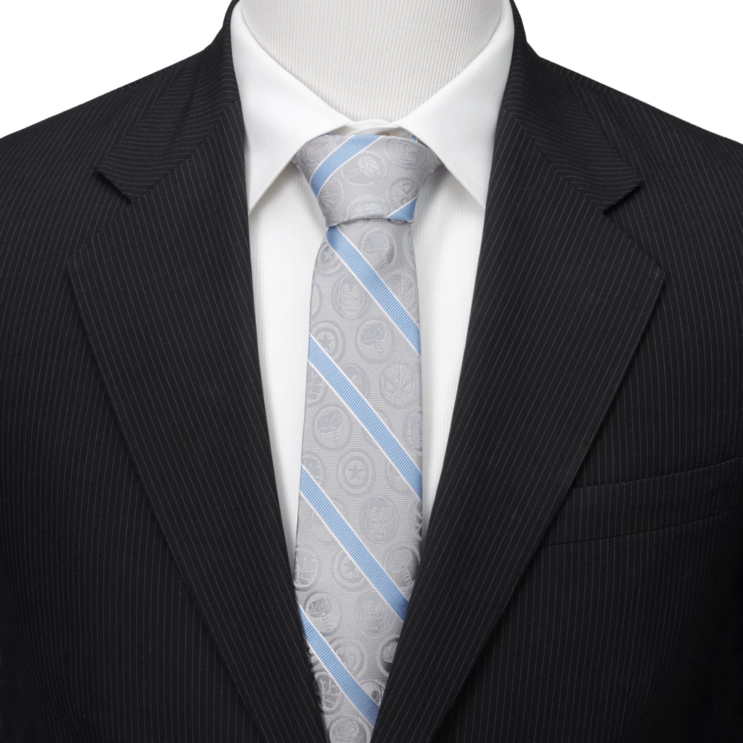 Marvel Comics Gray and Blue Stripe Men's Silk Necktie - Image 2