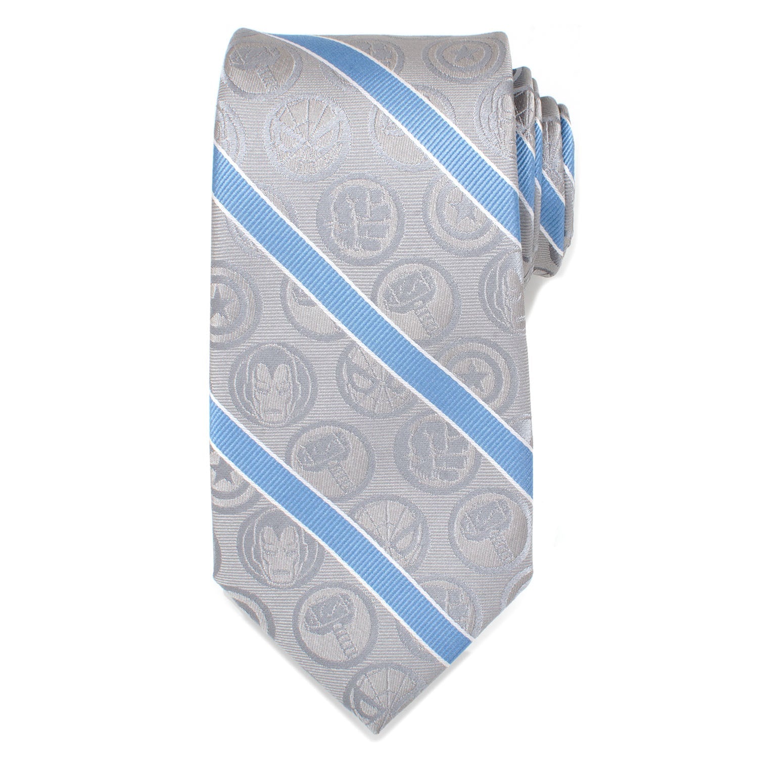 Marvel Comics Gray and Blue Stripe Men's Silk Necktie - Image 3