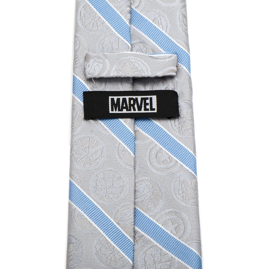 Marvel Comics Gray and Blue Stripe Men's Silk Necktie - Image 4