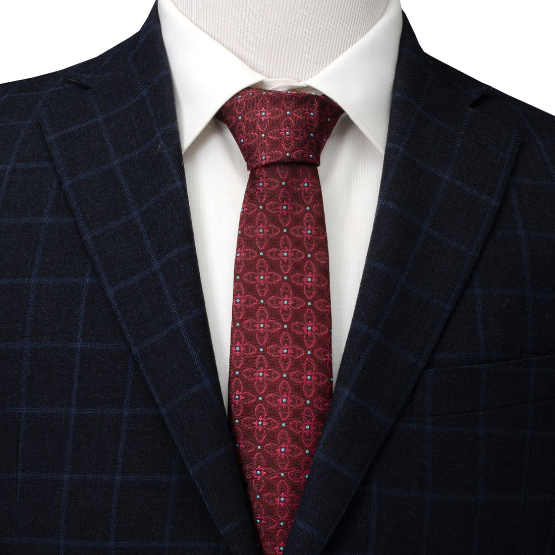 Marvel Iron Man Floral Necktie in Burgundy and Blue Silk Blend - Image 2
