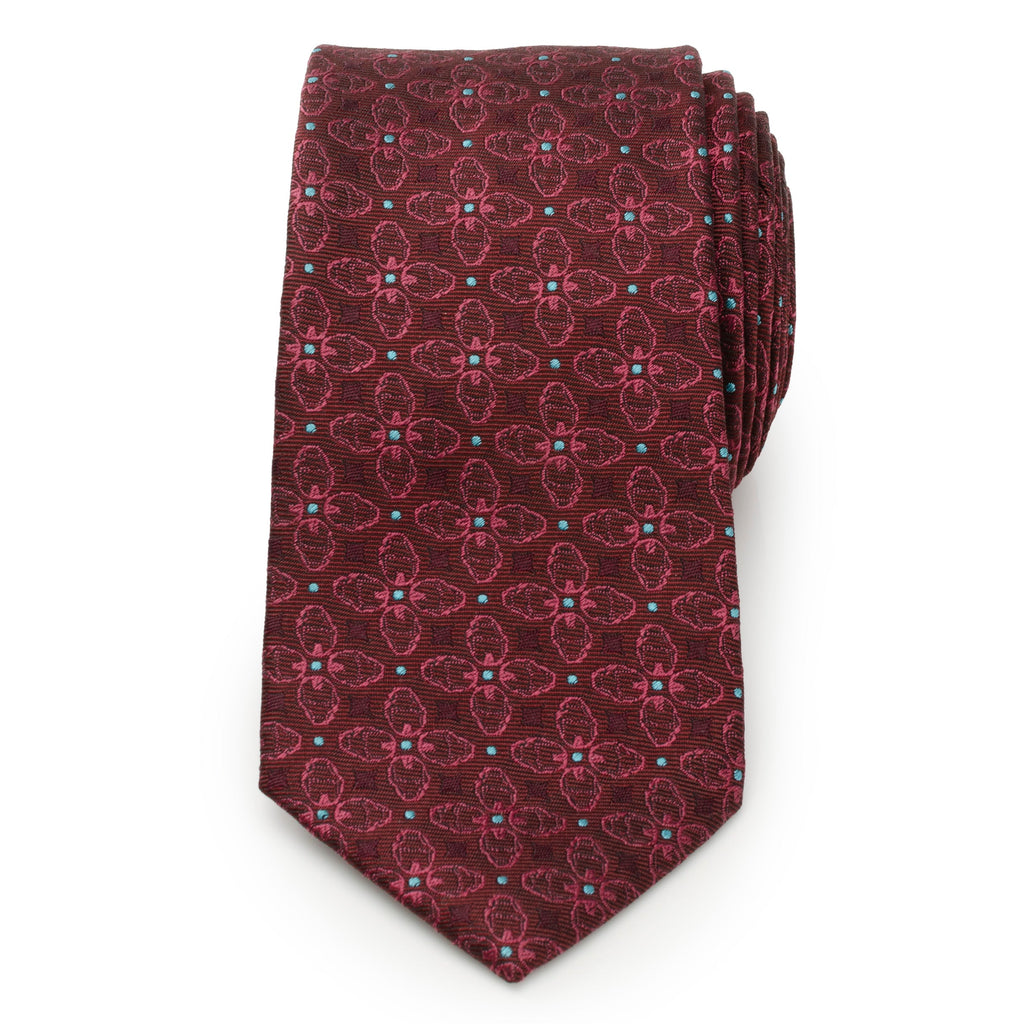 Marvel Iron Man Floral Necktie in Burgundy and Blue Silk Blend - Image 3