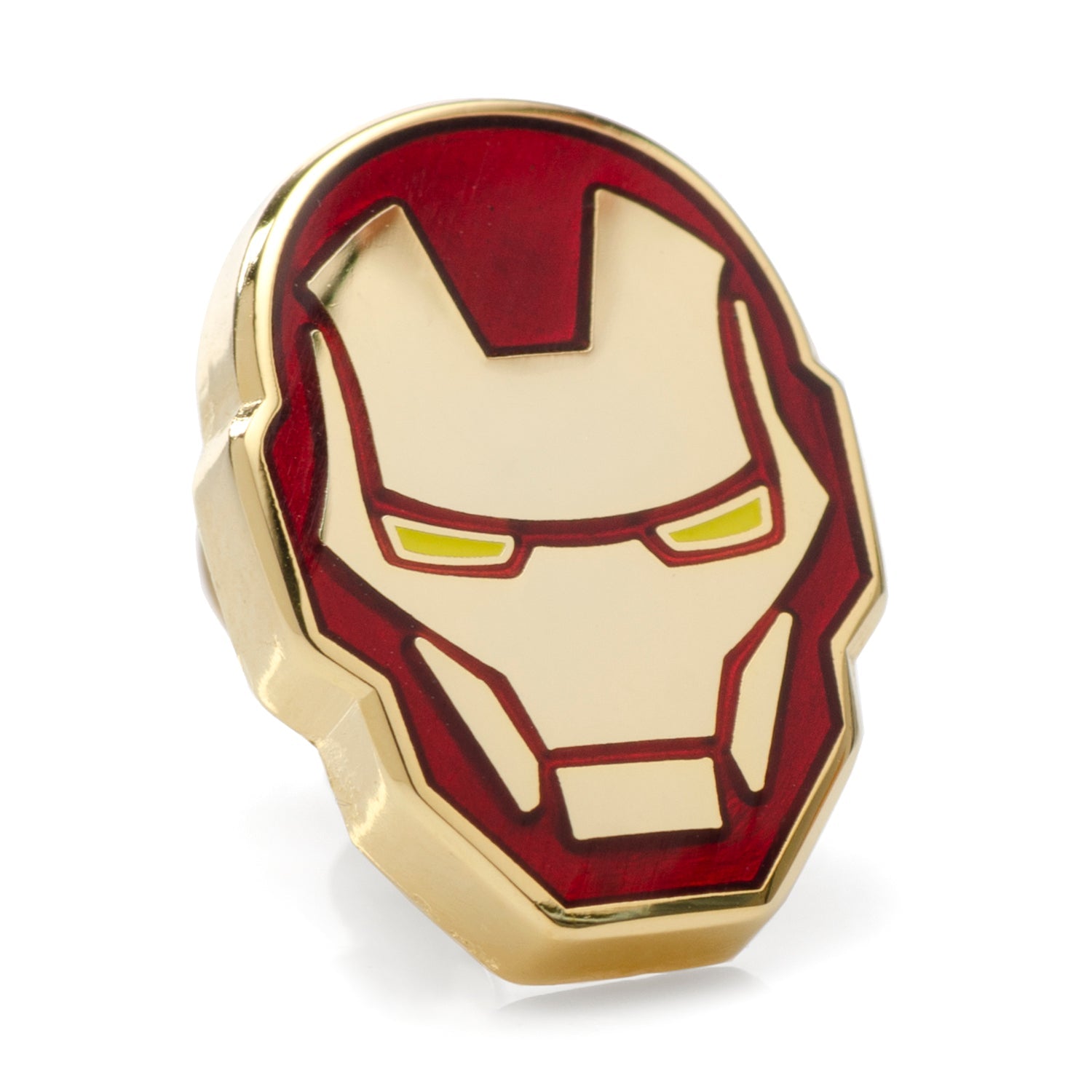 Iron Man helmet lapel pin in red and gold enamel with metal backing