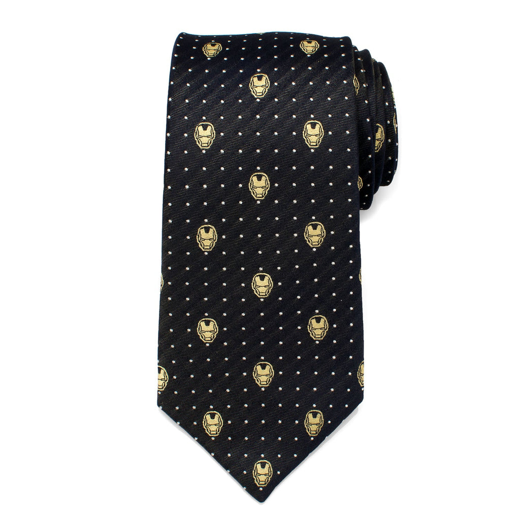 Iron Man Helmet Pattern Silk Necktie in Navy and Gold - Image 3