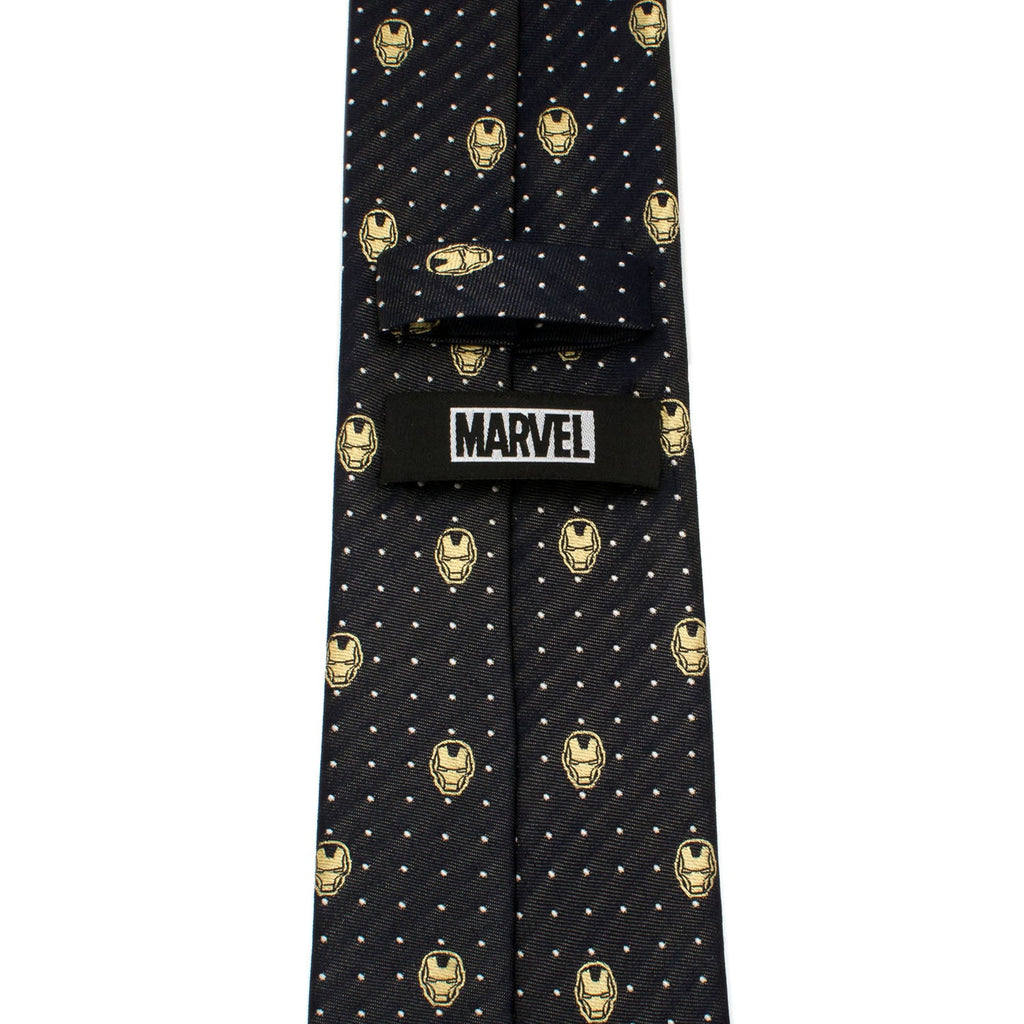Iron Man Helmet Pattern Silk Necktie in Navy and Gold - Image 4