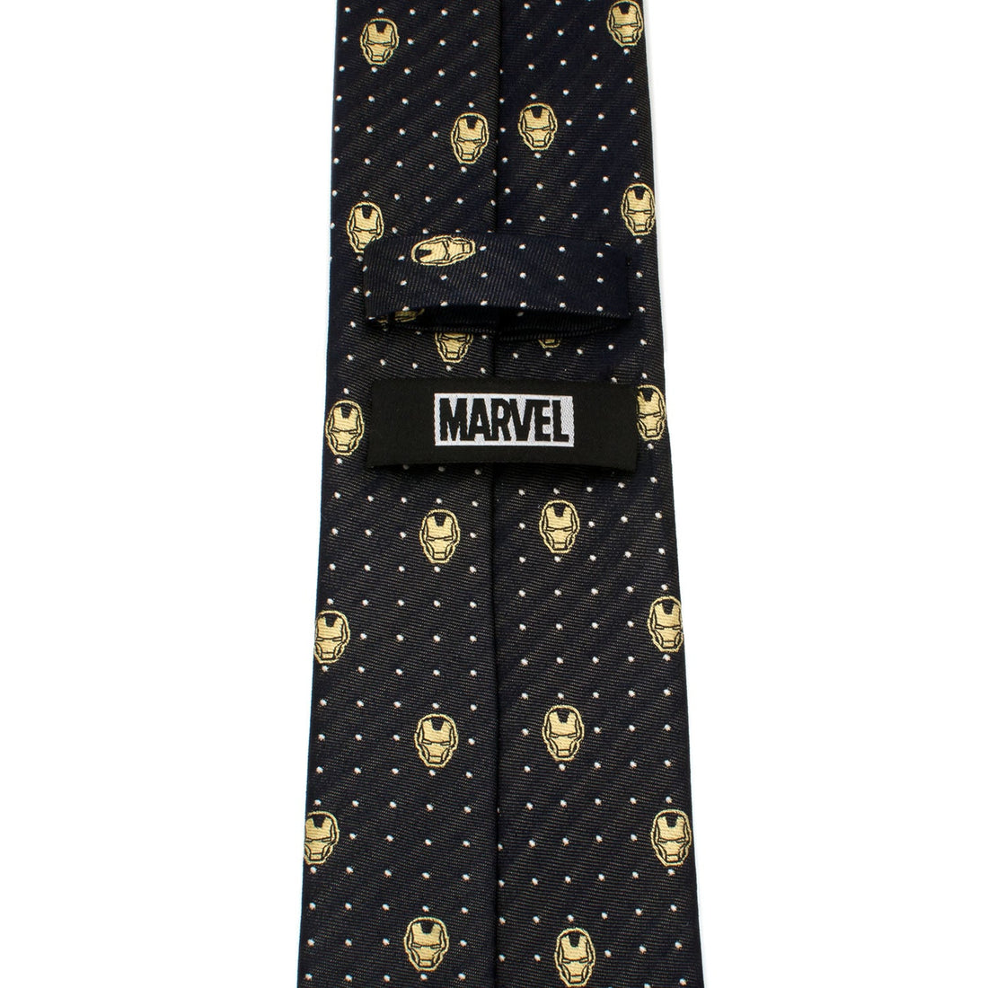Iron Man Helmet Pattern Silk Necktie in Navy and Gold - Image 4