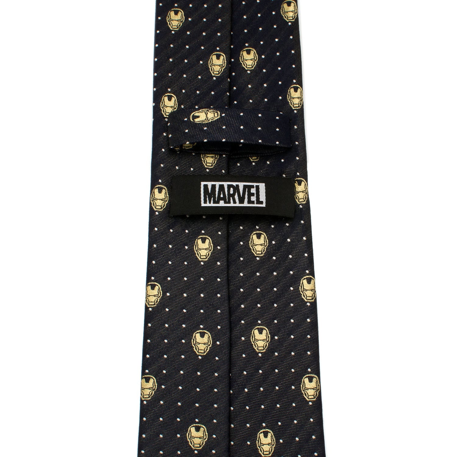 Iron Man Helmet Pattern Silk Necktie in Navy and Gold - Image 4