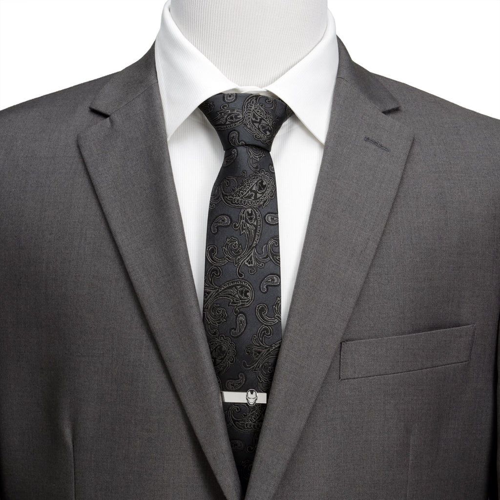 Iron Man Charcoal Gray Paisley Silk Tie for Men - Image 2
