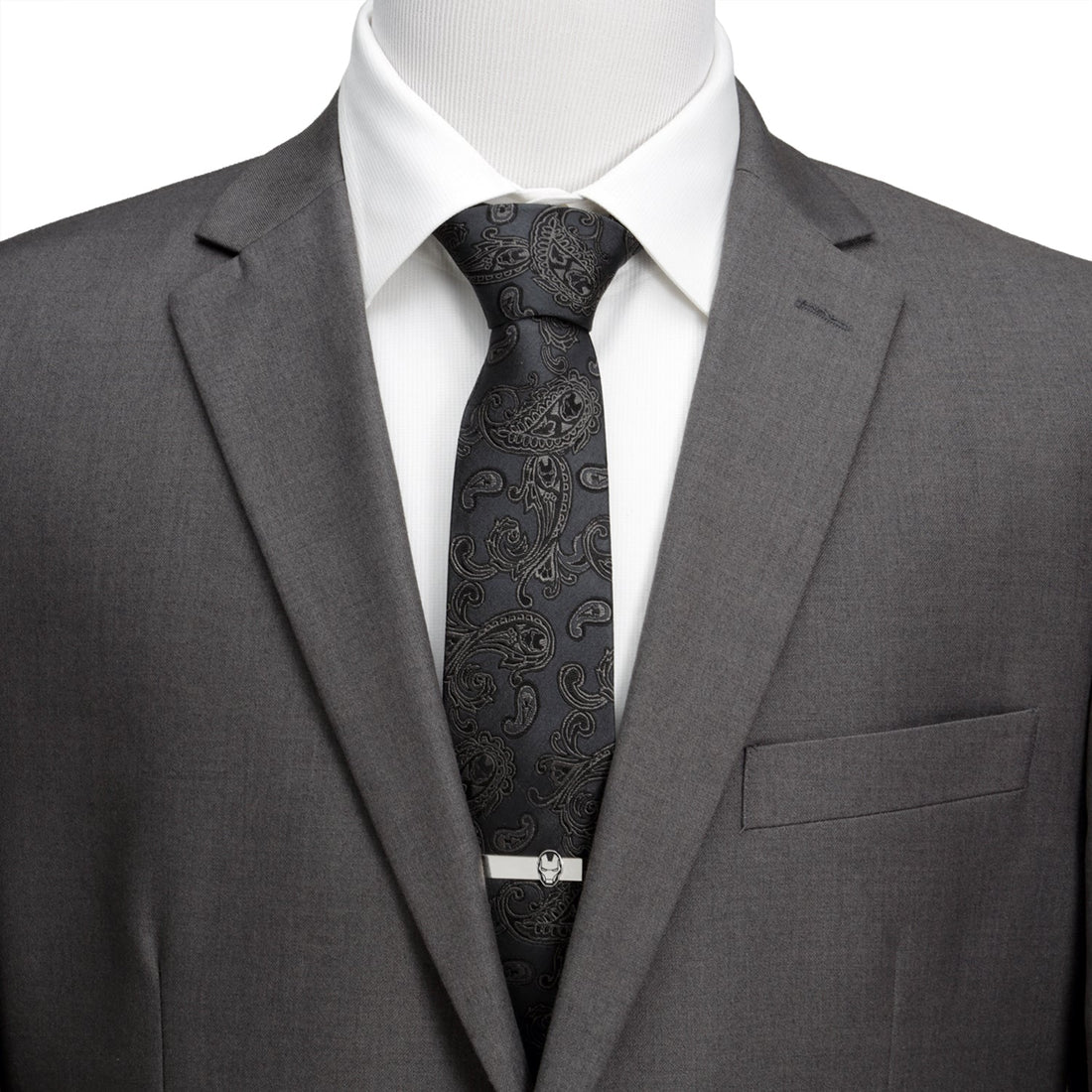 Iron Man Charcoal Gray Paisley Silk Tie for Men - Image 2