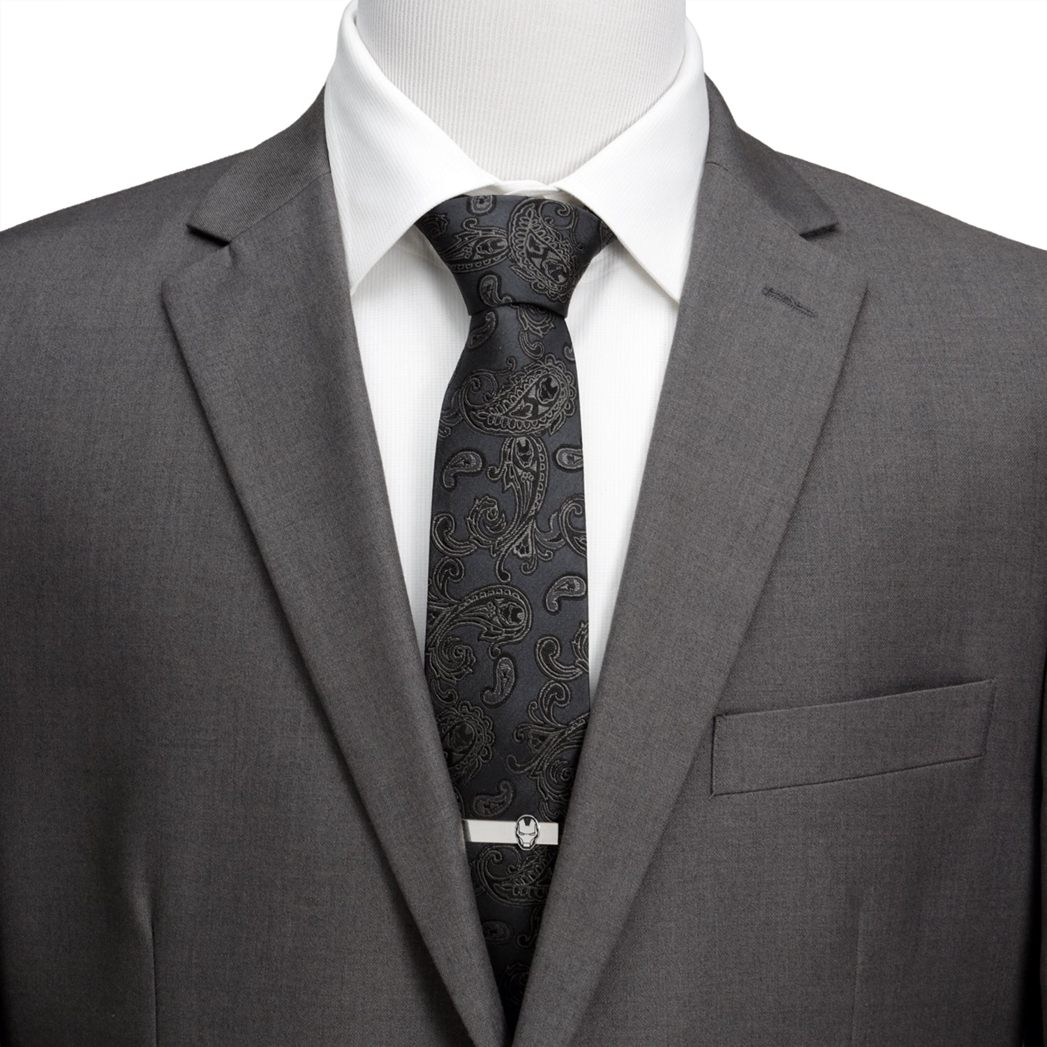 Iron Man Charcoal Gray Paisley Silk Tie for Men - Image 2