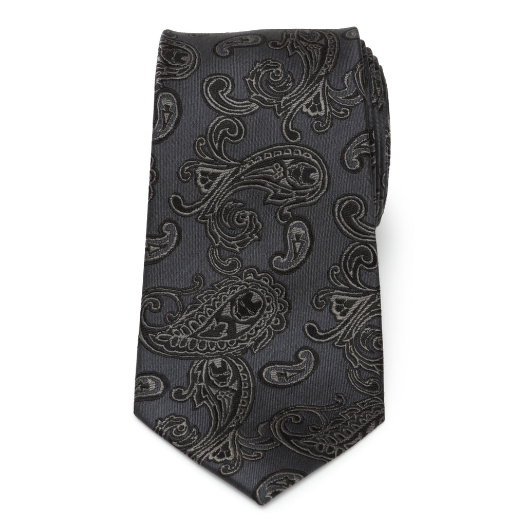 Iron Man Charcoal Gray Paisley Silk Tie for Men - Image 3