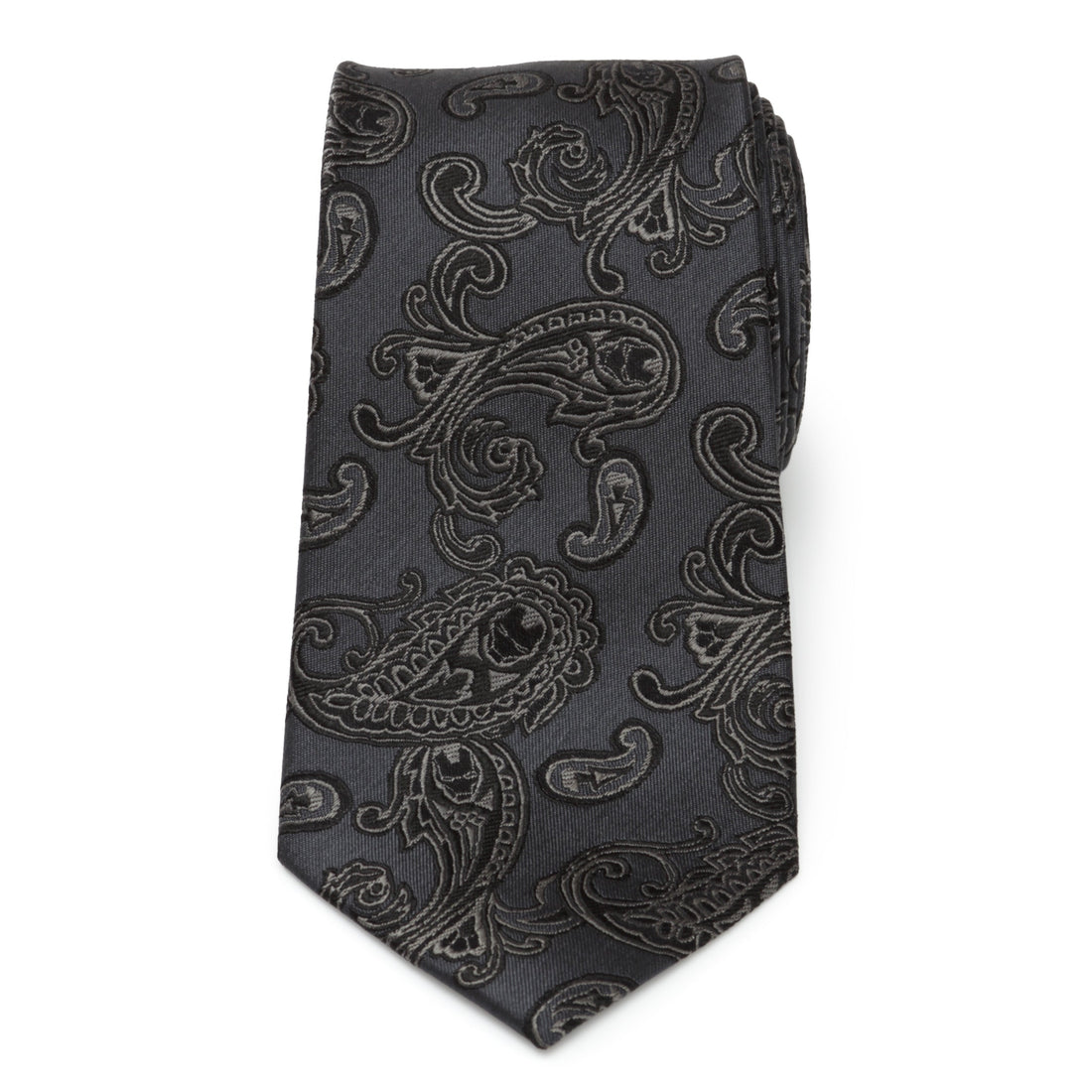 Iron Man Charcoal Gray Paisley Silk Tie for Men - Image 3