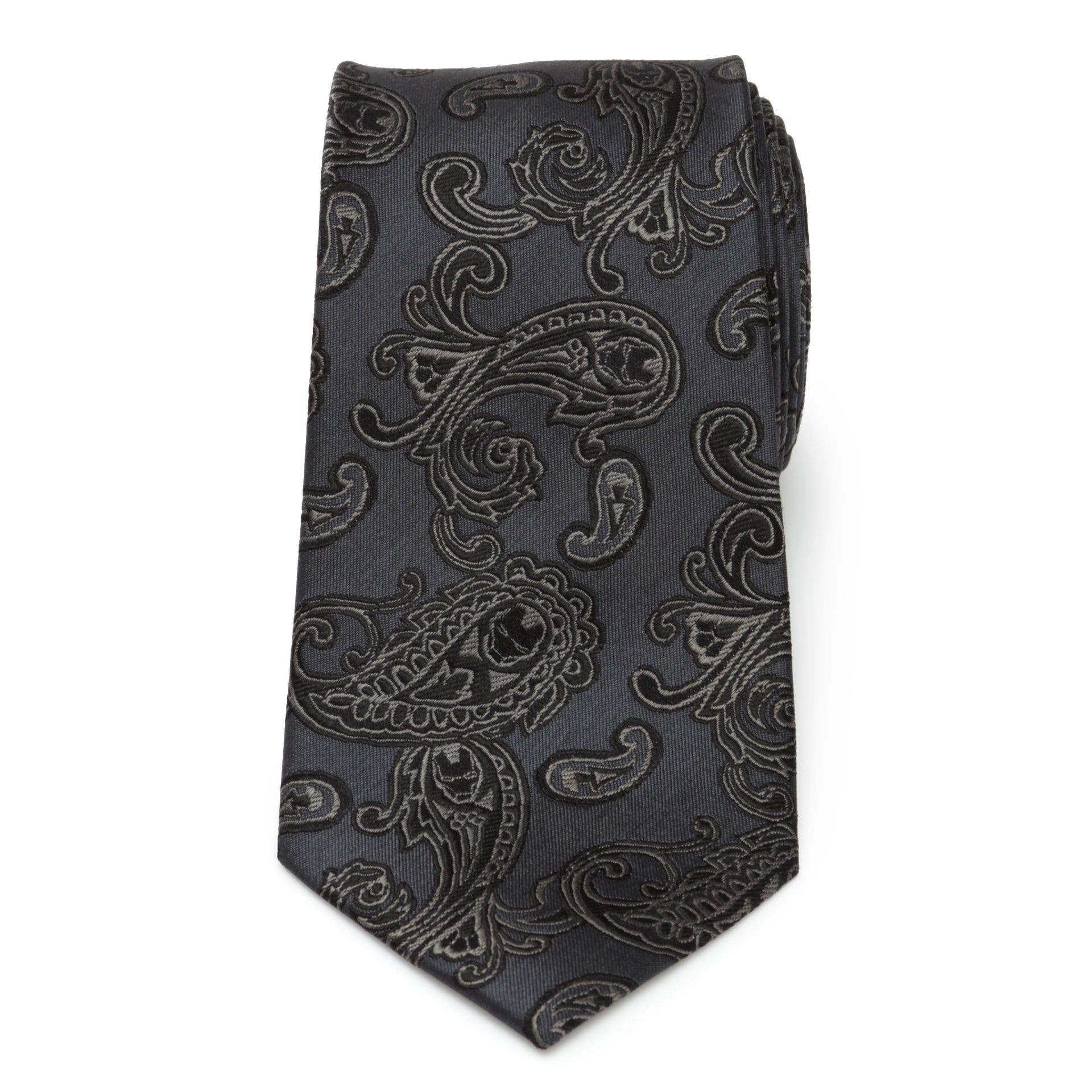 Iron Man Charcoal Gray Paisley Silk Tie for Men - Image 3