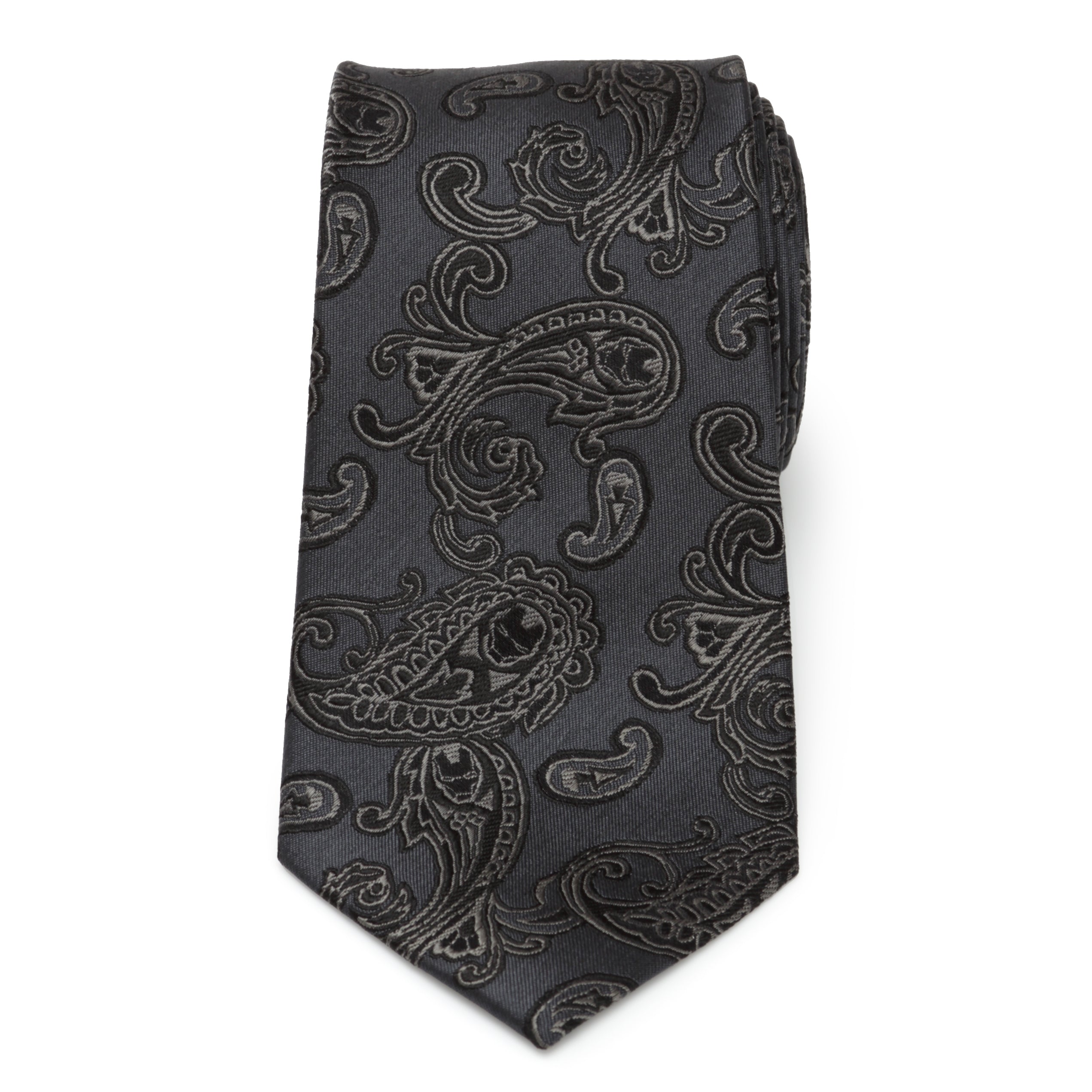 Iron Man Charcoal Gray Paisley Silk Tie for Men - Image 3