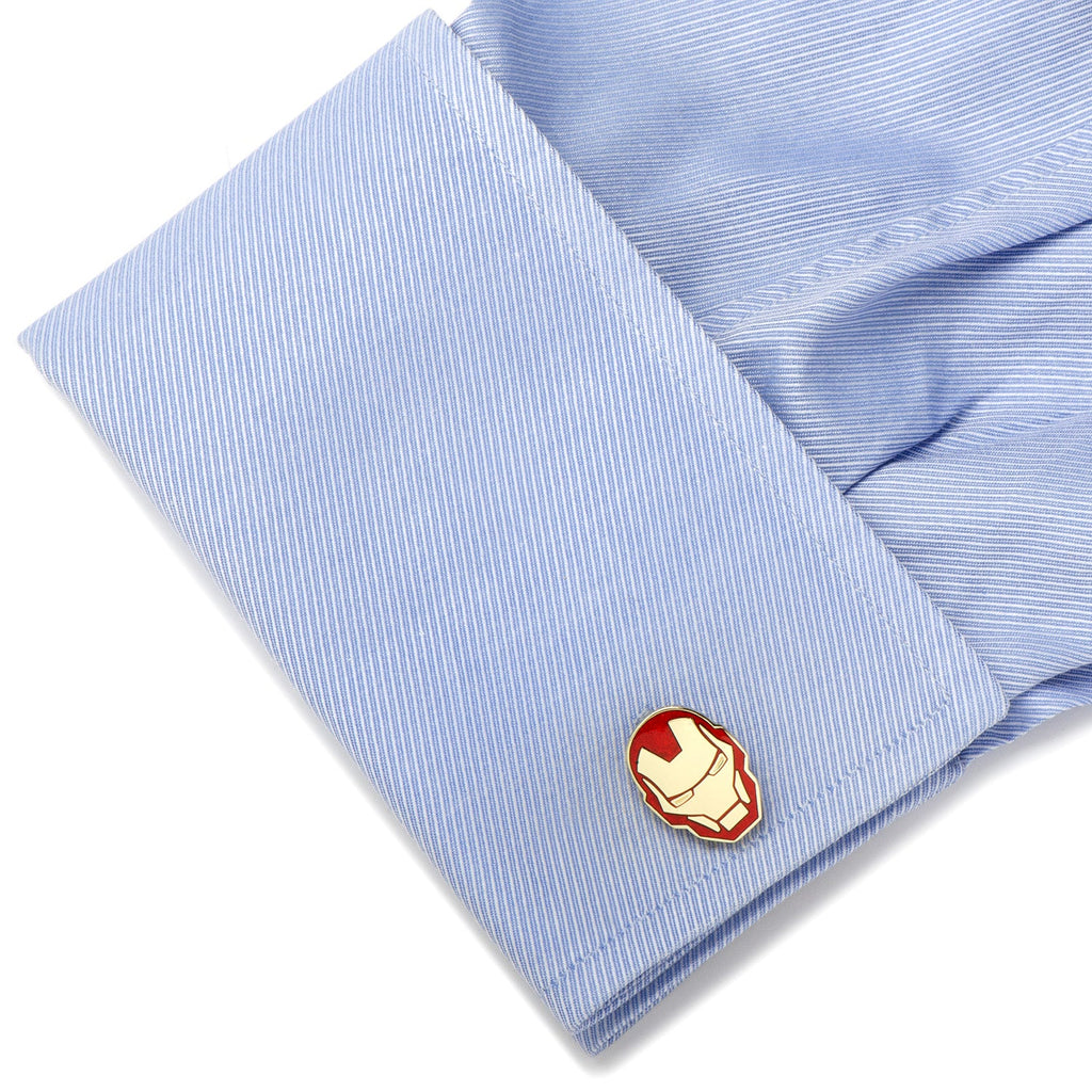 Iron Man Helmet Cufflinks in Gold Tone and Red Enamel - Image 3