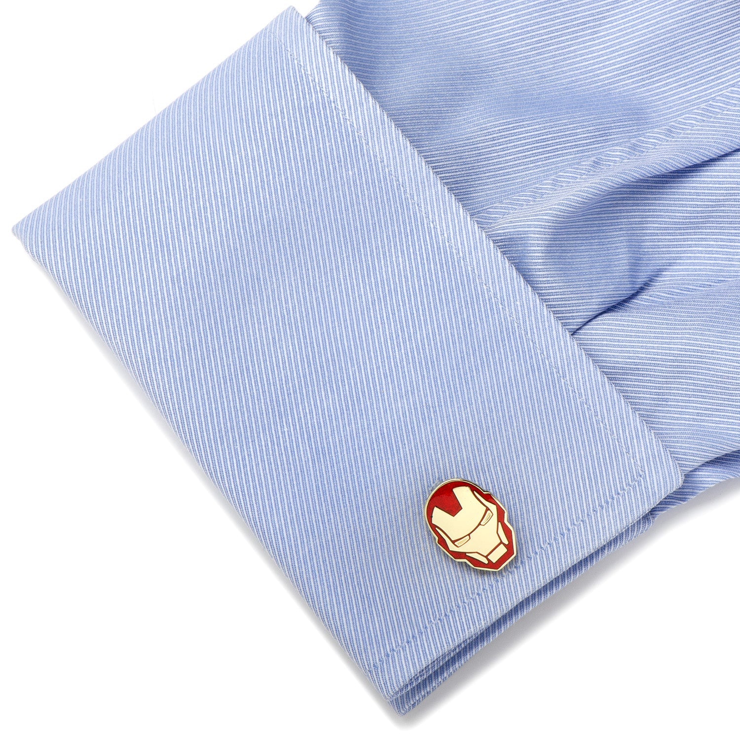 Iron Man Helmet Cufflinks in Gold Tone and Red Enamel - Image 3