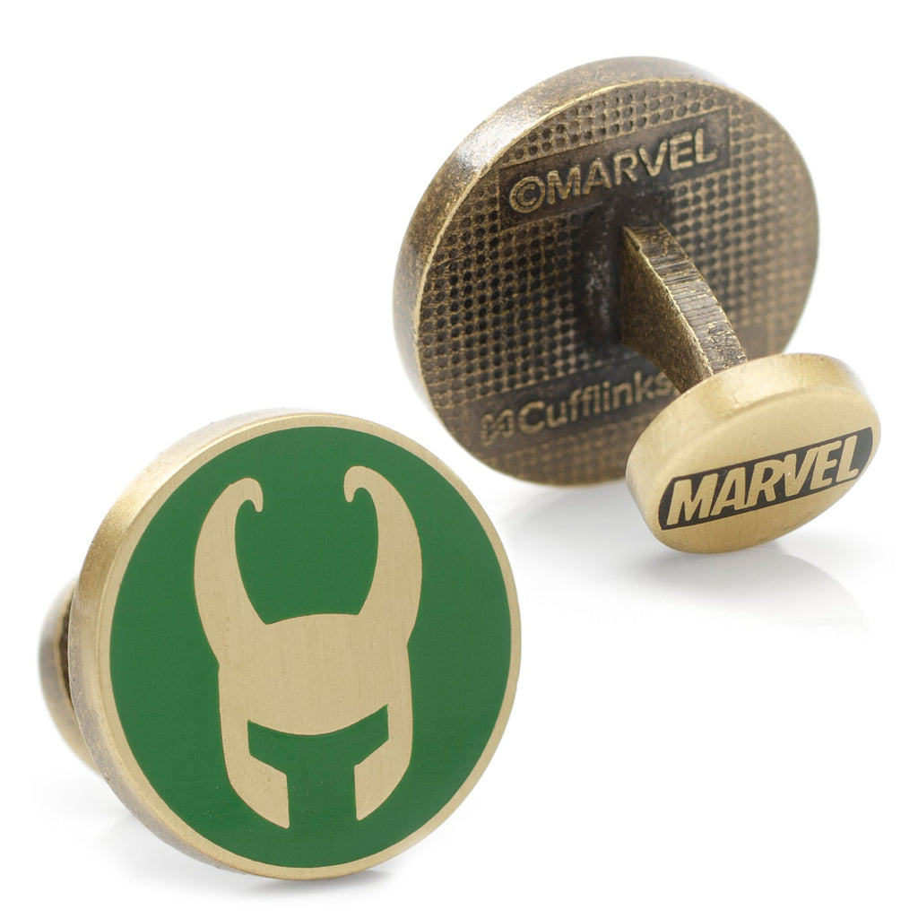 Marvel Loki Helmet Cufflinks in Gold and Green Enamel - Image 2