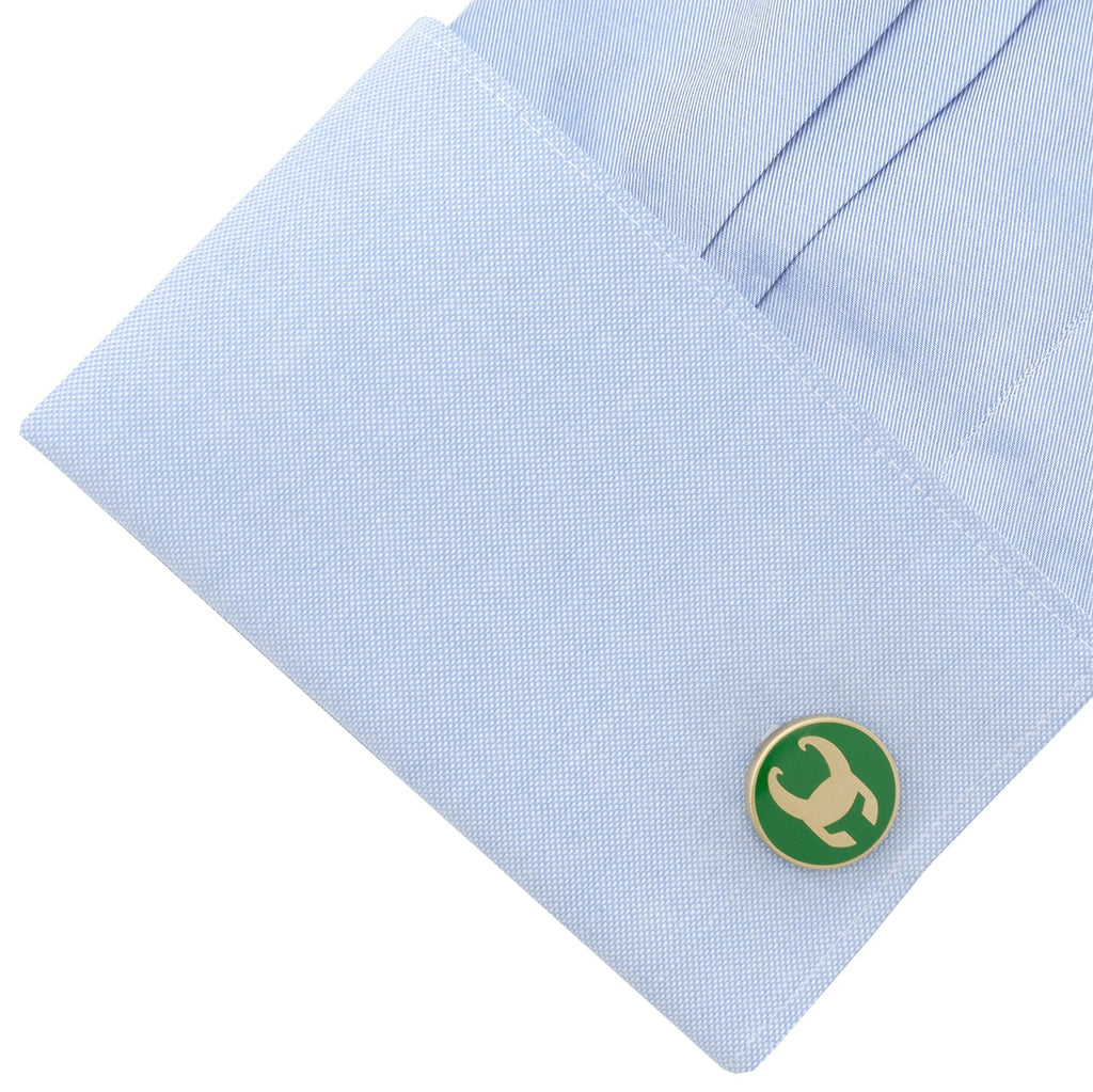 Marvel Loki Helmet Cufflinks in Gold and Green Enamel - Image 3