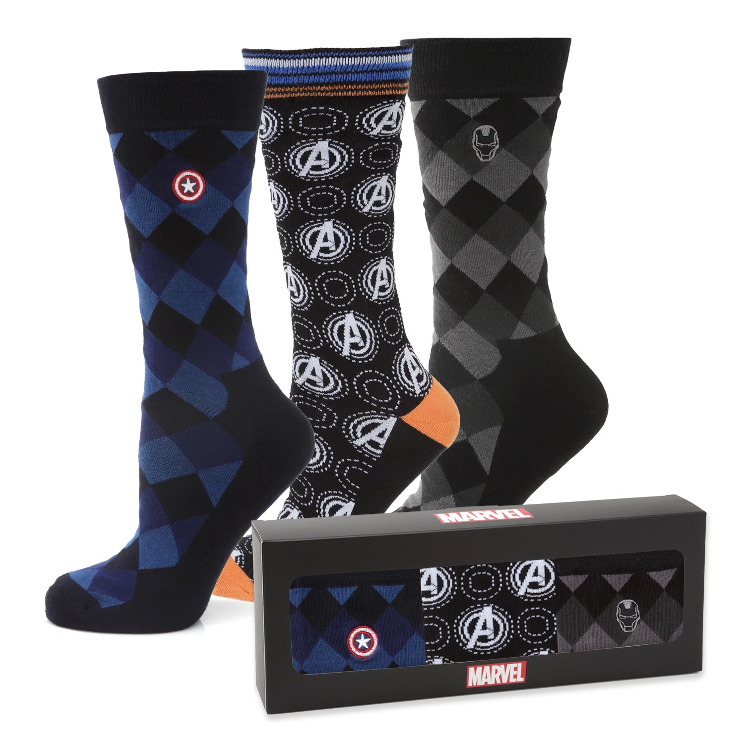 Marvel Avengers 3-Pack Argyle Socks and Lapel Pin Gift Set - Image 2