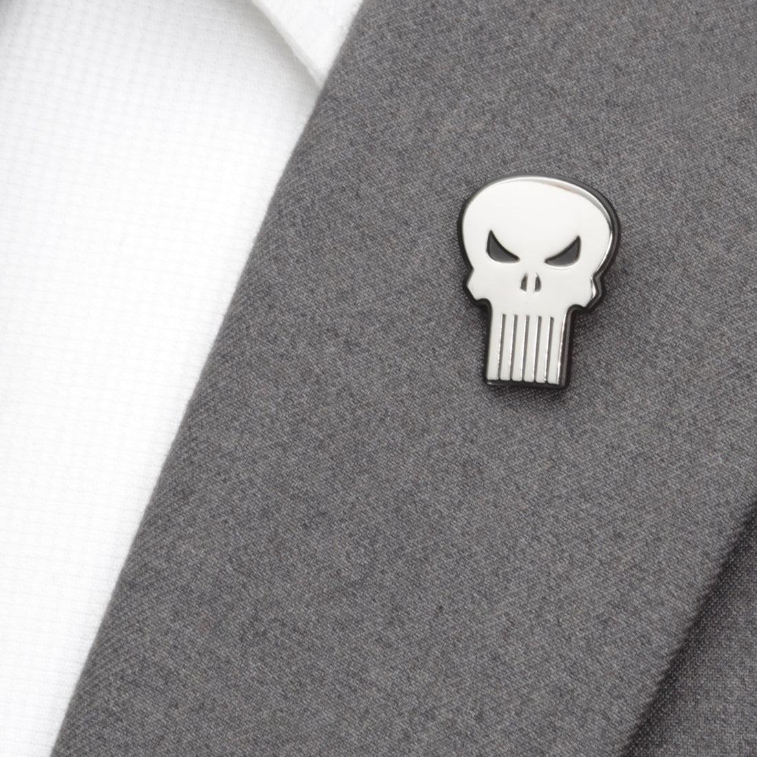 The Punisher Silver and Matte Black Skull Logo Lapel Pin - Image 4