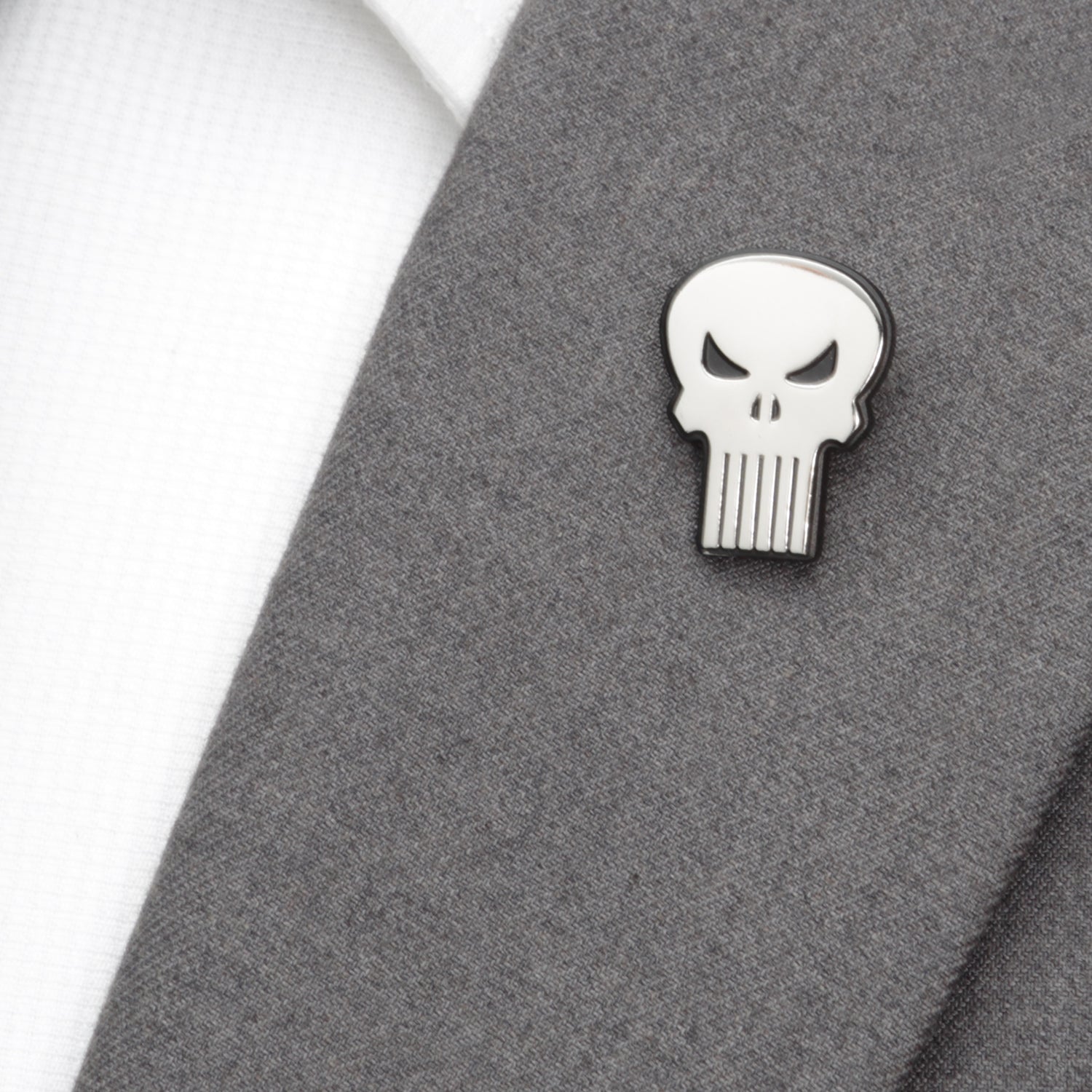 The Punisher Silver and Matte Black Skull Logo Lapel Pin - Image 4