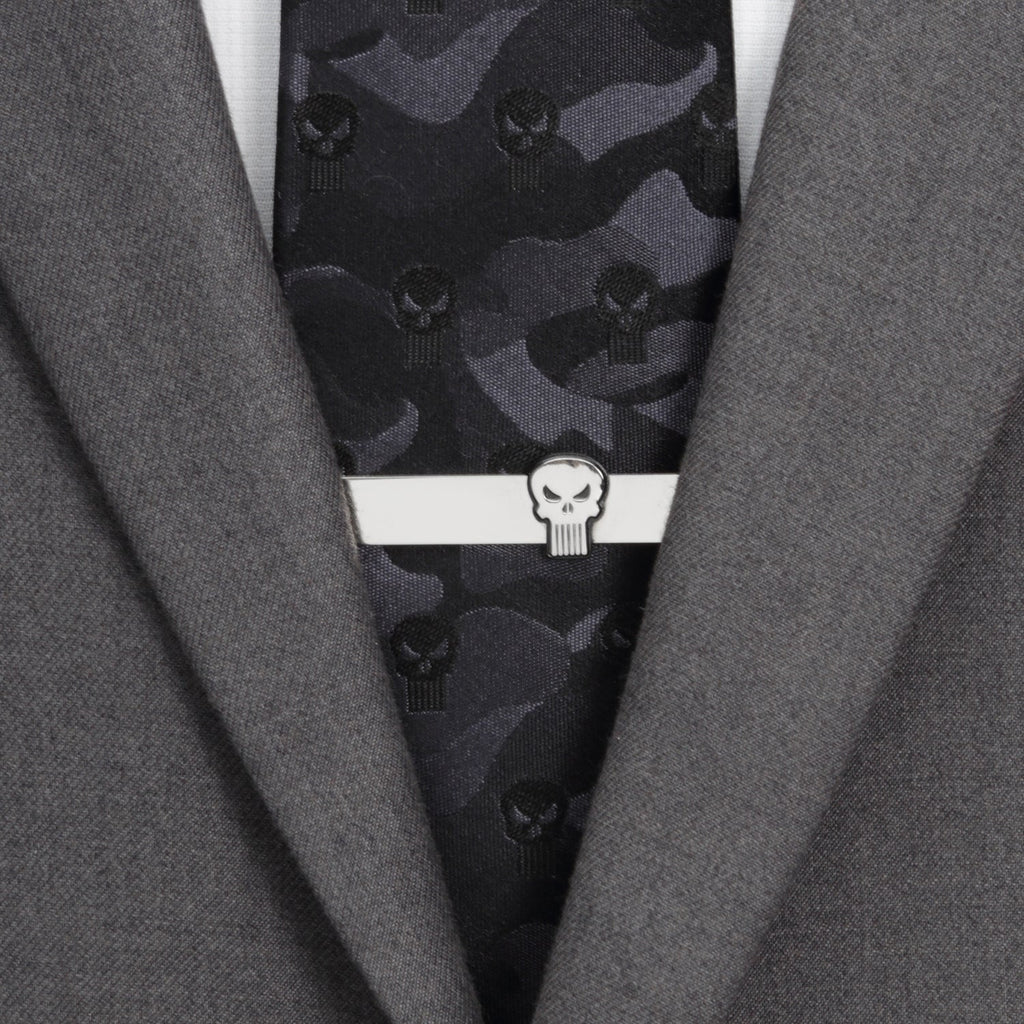 Marvel The Punisher Skull Logo Silver Tone Metal Tie Bar Clip - Image 2