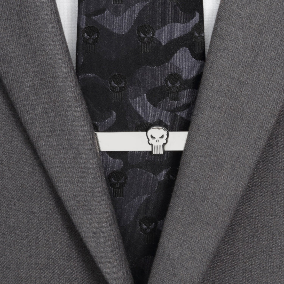 Marvel The Punisher Skull Logo Silver Tone Metal Tie Bar Clip - Image 2