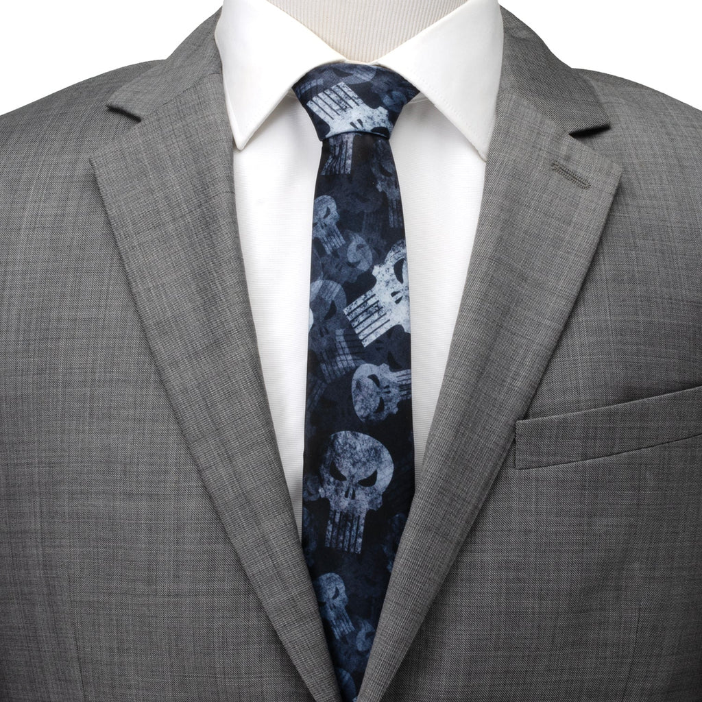 Marvel Punisher Skull Print Necktie in Dark Teal and Black - Image 2