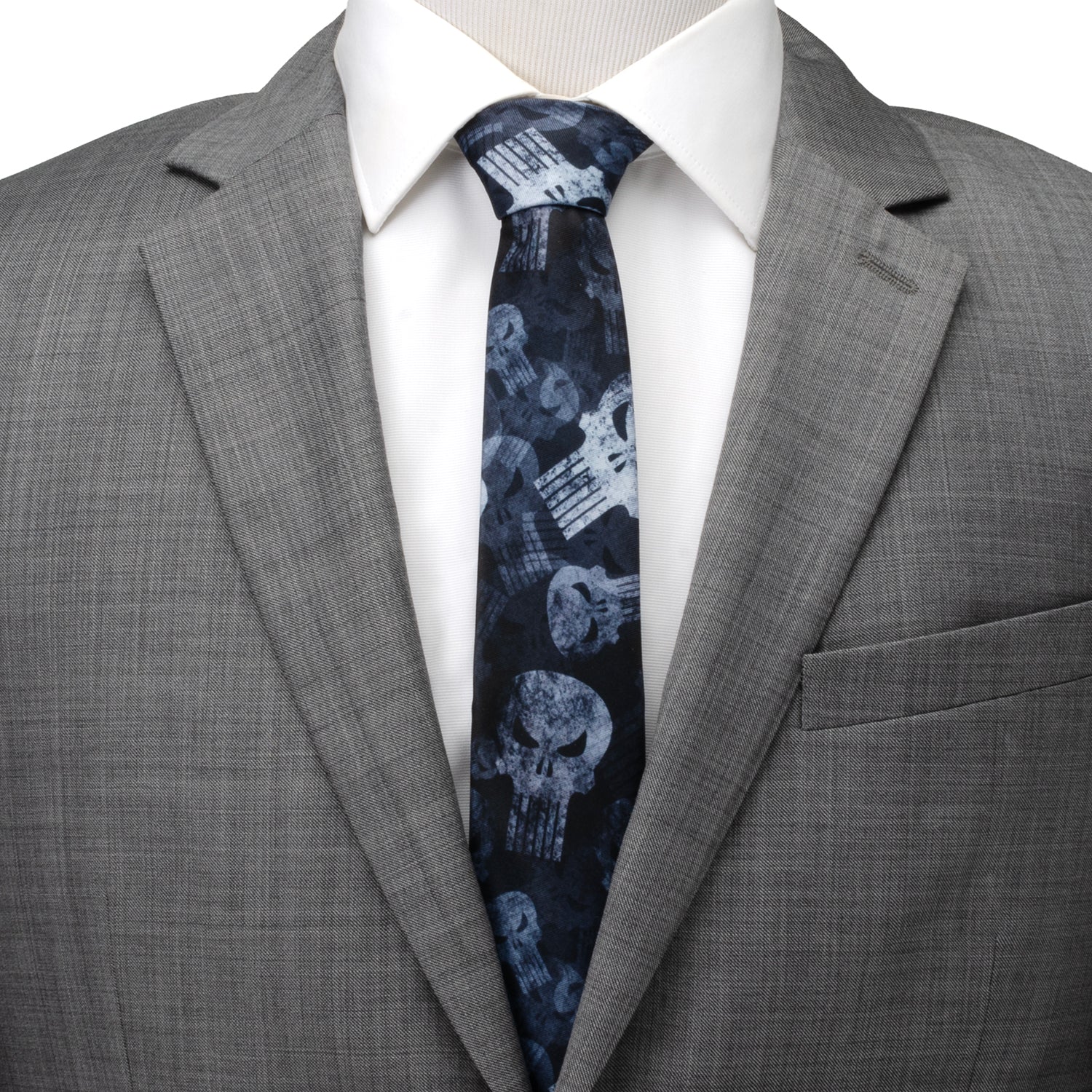 Marvel Punisher Skull Print Necktie in Dark Teal and Black - Image 2