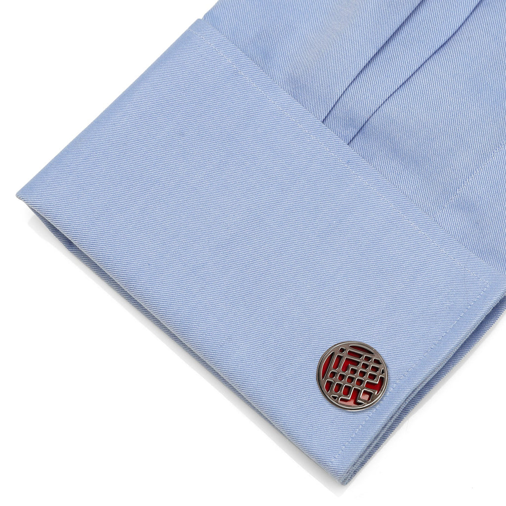 Marvel Shang-Chi Ten Rings Gunmetal Red Crest Cufflinks - Image 3
