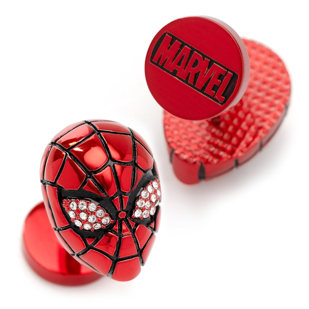 Marvel Spider-Man Mask Crystal Cufflinks in Red and Silver - Image 2