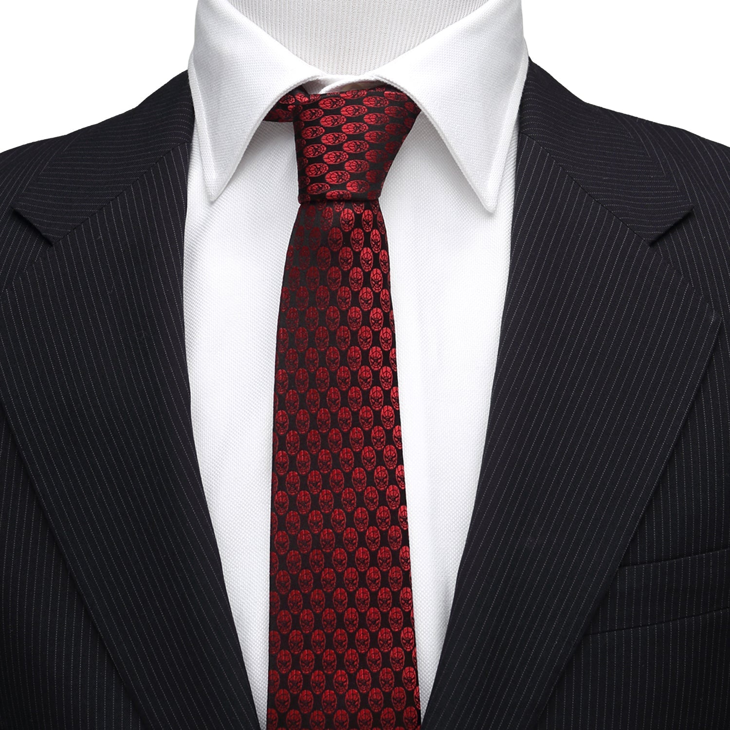 Marvel Spider-Man Mask Red and Black Silk Slim Tie - Image 2
