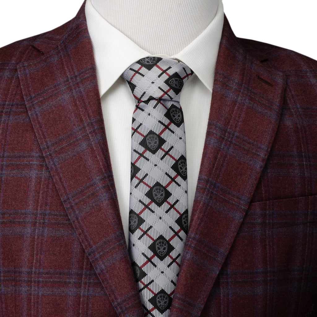 Marvel Spider-Man Plaid Tie in Black Grey and Red - Image 2