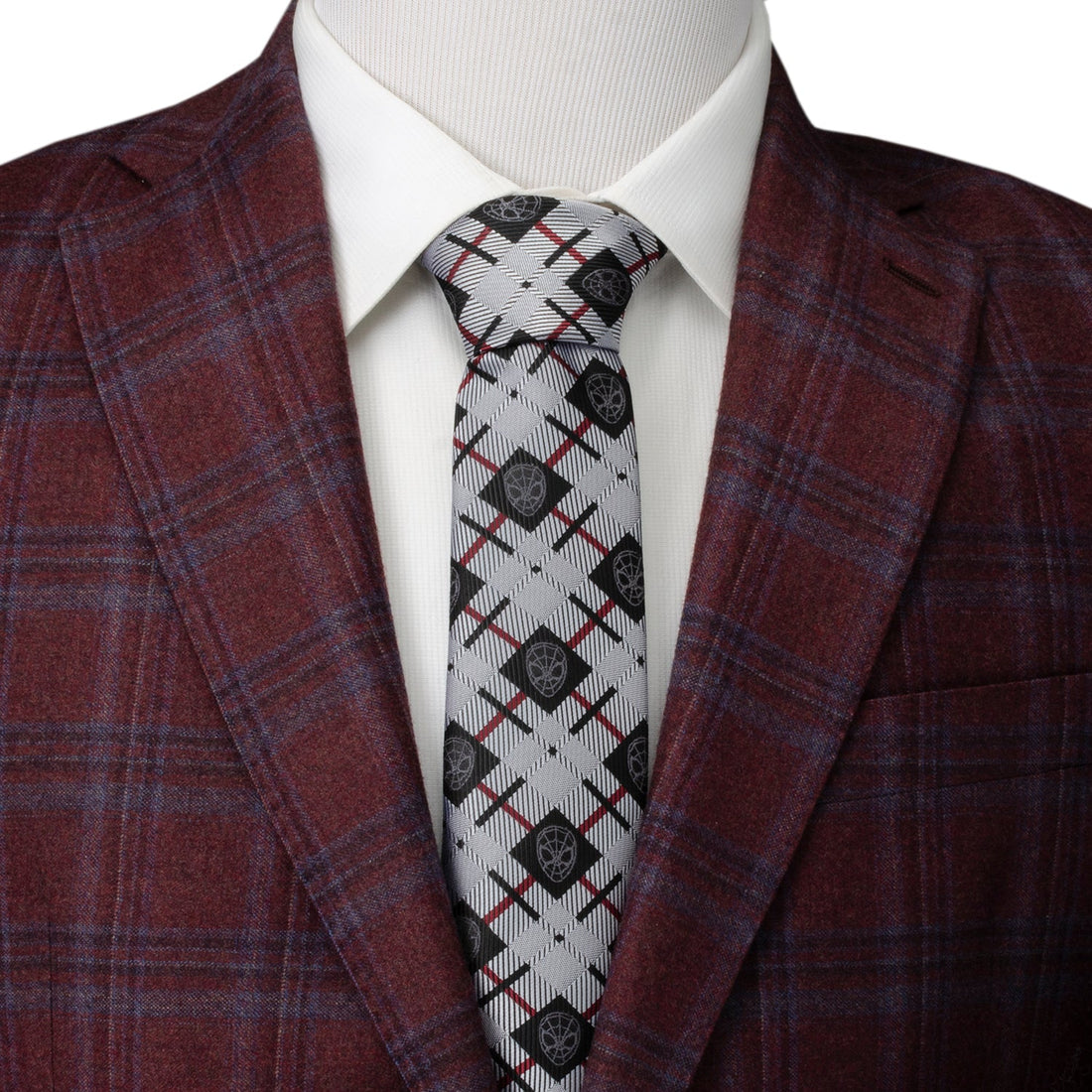 Marvel Spider-Man Plaid Tie in Black Grey and Red - Image 2