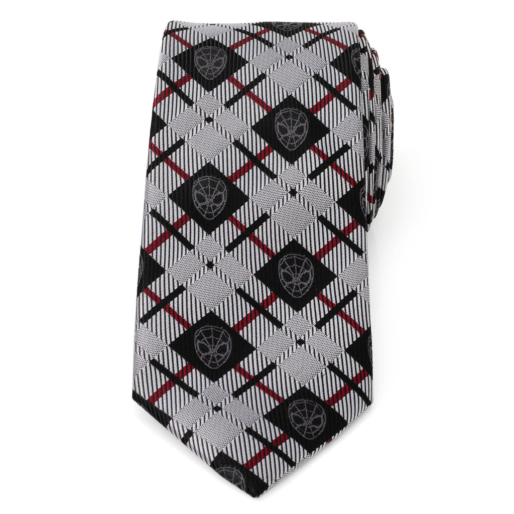 Marvel Spider-Man Plaid Tie in Black Grey and Red - Image 3