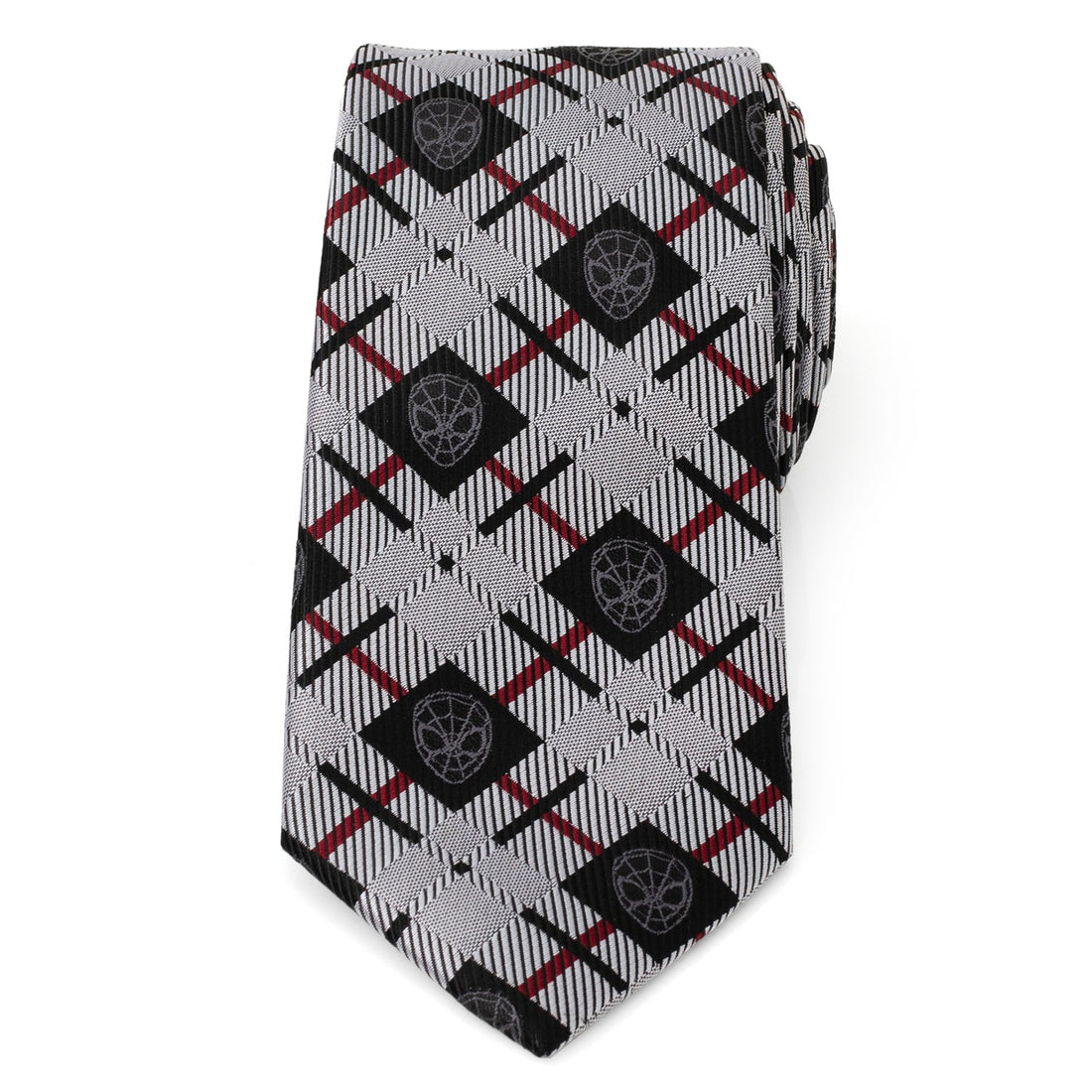 Marvel Spider-Man Plaid Tie in Black Grey and Red - Image 3